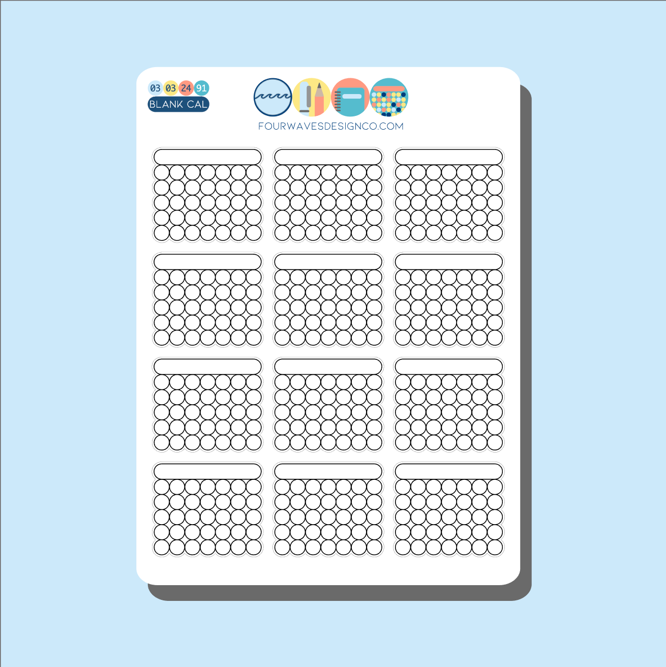 Blank Mini Calendar Planner Journal Stickers